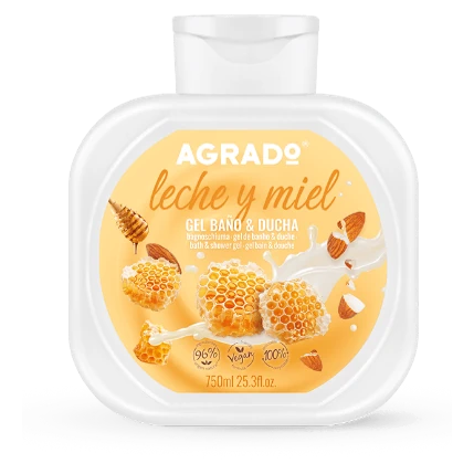 45 ژل استحمام آگرادو (Agrado) مدل شیر و عسل (Leche y Miel)(750میل) - Image 1